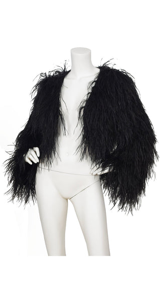 Halston Heritage black outlets contrast feather sleeveless topnnWith ostrich feathers &