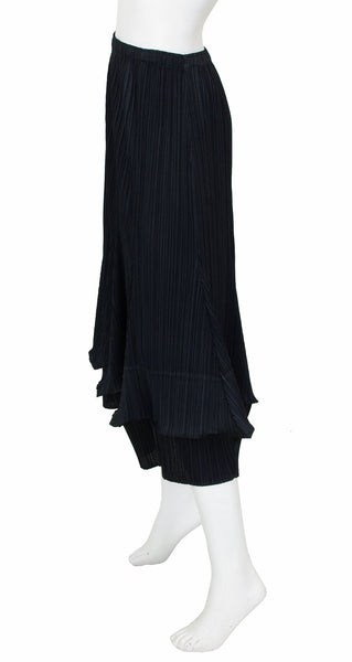 Issey Miyake Vintage Pleats Please Black Geometric Hem Skirt 