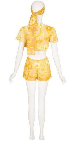 1970s Floral Voile Three-Piece Hot Pants Outfit