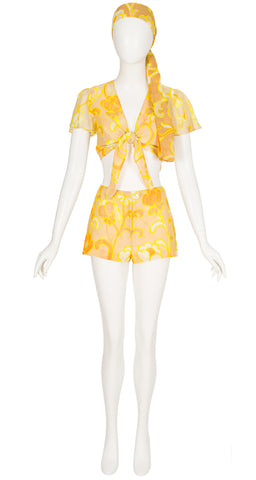 1970s Floral Voile Three-Piece Hot Pants Outfit