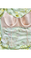 2000s Floral Pastel Green Bustier & Silk Skirt Set