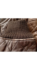 1970s Brown Quilted Leather Bomber Jacket