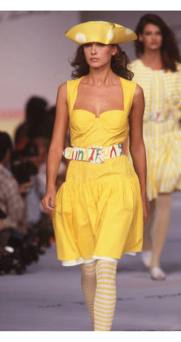 1988 S/S Yellow Striped Cotton Drop Waist Bustier Dress