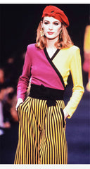 1992 S/S Striped Yellow Wool Knit High-Waisted Shorts