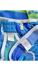 1960s Printed Blue & Green Three-Piece Lingerie Set