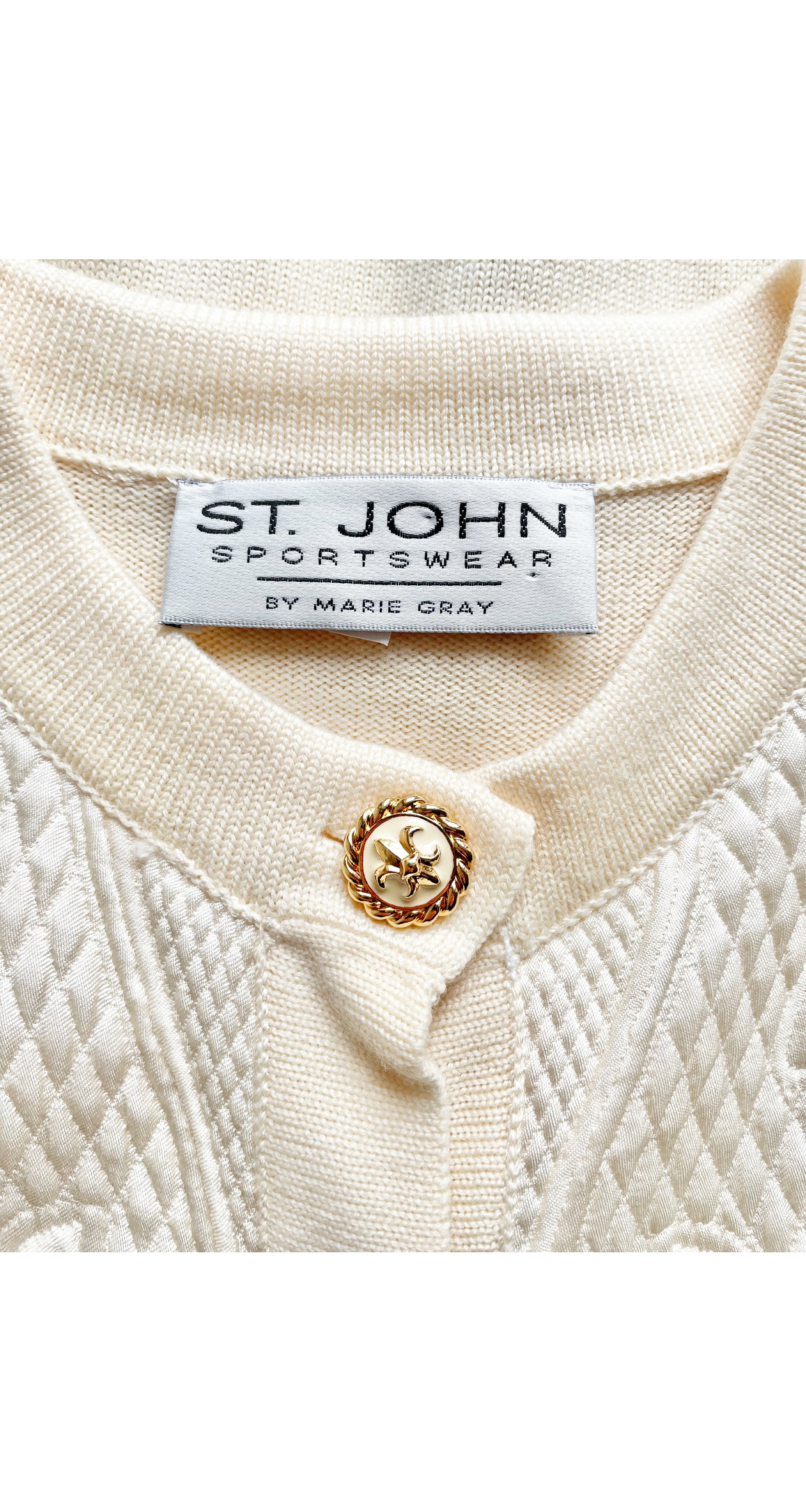 St. John orders Cardigan Small Floral Silk Cashmere Wool Cream Blue