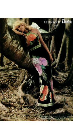 1974 Ad Campaign Floral Print Black Silk Jersey Maxi Dress