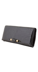 1980s Black Faux Croc Embossed Leather Clutch