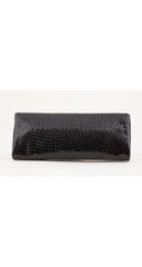 1980s Black Faux Croc Embossed Leather Clutch