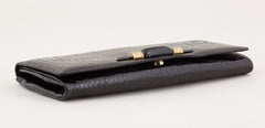 1980s Black Faux Croc Embossed Leather Clutch