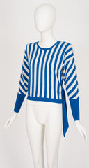 1980s Blue & Cream Striped Angora Wool Knit Sweater