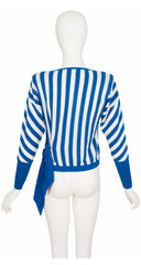 1980s Blue & Cream Striped Angora Wool Knit Sweater