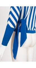 1980s Blue & Cream Striped Angora Wool Knit Sweater