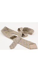 1970s Horsebit Print Beige Silk Twill Men's Tie