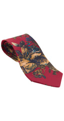 1980s Floral Burgundy Silk Men's Tie