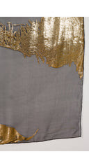 1970s 60" Eyelash Gold Lurex Black Silk Chiffon Shawl