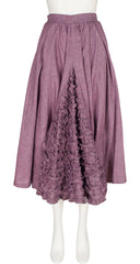 1983 S/S Mauve Cotton Ruffle Flared Midi Skirt