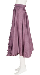 1983 S/S Mauve Cotton Ruffle Flared Midi Skirt