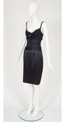 2004 S/S Sheer Inset Black Silk Satin Cocktail Dress