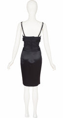 2004 S/S Sheer Inset Black Silk Satin Cocktail Dress