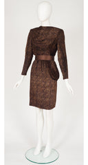 1990s Brown Silk Devoré Draped Cocktail Dress