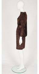 1990s Brown Silk Devoré Draped Cocktail Dress