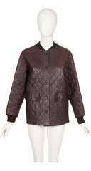 1970s Brown Quilted Leather Bomber Jacket