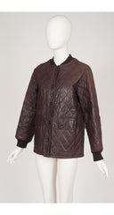 1970s Brown Quilted Leather Bomber Jacket