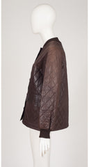 1970s Brown Quilted Leather Bomber Jacket