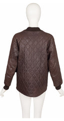 1970s Brown Quilted Leather Bomber Jacket