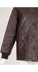 1970s Brown Quilted Leather Bomber Jacket