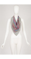 1970s Gothic Script Micro Stripe Gray Silk Scarf