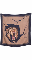 1980s Leopard Face Beige Silk Twill Scarf