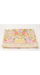 1990s 53" Floral Print Striped Silk Chiffon Shawl