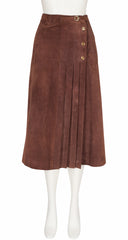 1970s Brown Suede Pleated A-Line Skirt