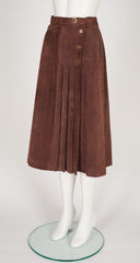 1970s Brown Suede Pleated A-Line Skirt