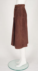 1970s Brown Suede Pleated A-Line Skirt