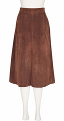 1970s Brown Suede Pleated A-Line Skirt