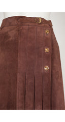 1970s Brown Suede Pleated A-Line Skirt