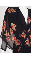 1980s Koi Fish Draped Black Chiffon Evening Dress