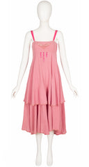 1970s Butterfly Cut-Out Pink Cotton Tiered Dress