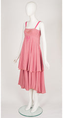 1970s Butterfly Cut-Out Pink Cotton Tiered Dress