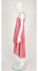 1970s Butterfly Cut-Out Pink Cotton Tiered Dress