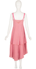 1970s Butterfly Cut-Out Pink Cotton Tiered Dress