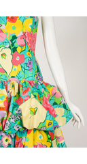 1980s Floral Cotton Bubble Skirt Strapless Party Dress