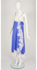 1970s Dark Periwinkle Lace Bust Wrap Nightgown