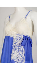 1970s Dark Periwinkle Lace Bust Wrap Nightgown