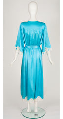 1970s Blue Silk Lace Trim Peignoir & Nightgown Set