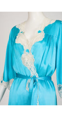 1970s Blue Silk Lace Trim Peignoir & Nightgown Set