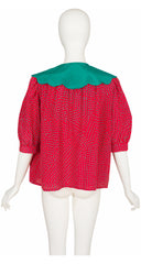 1980s Strawberry Silk Puff Sleeve Blouse